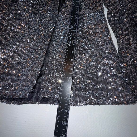 Zara Black Silver Gunmetal Metallic Sequin Blazer Size S Trinny Woodall - Picture 12 of 13